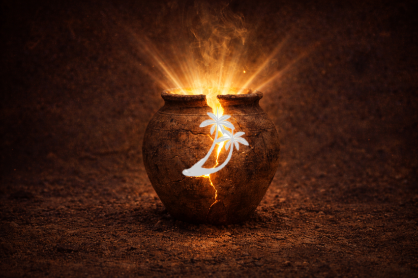 Clay Pots Holding A Flame