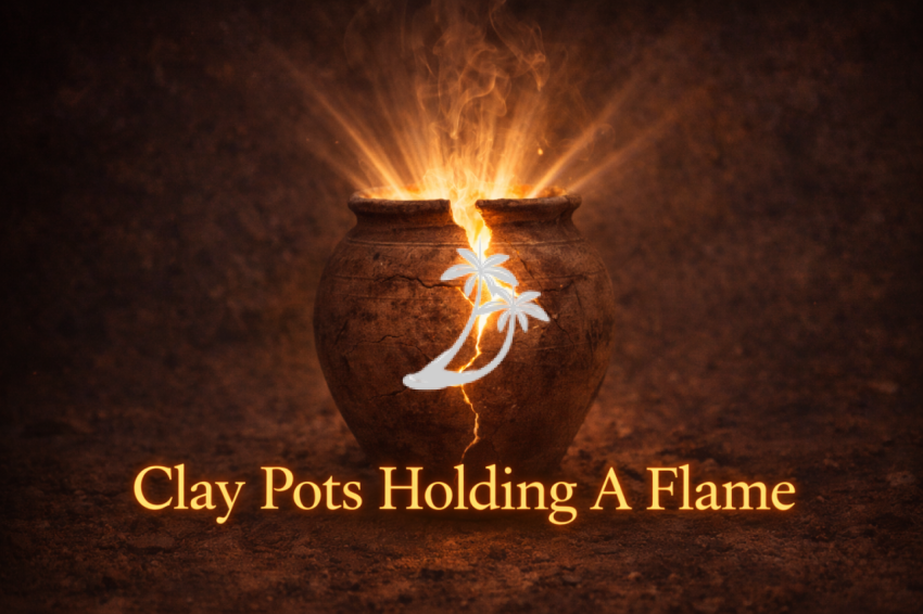 Clay Pots Holding A Flame